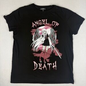 Widow Angel of Death Graphic Tee Black Anime Goth Short Sleeve Shirt Small